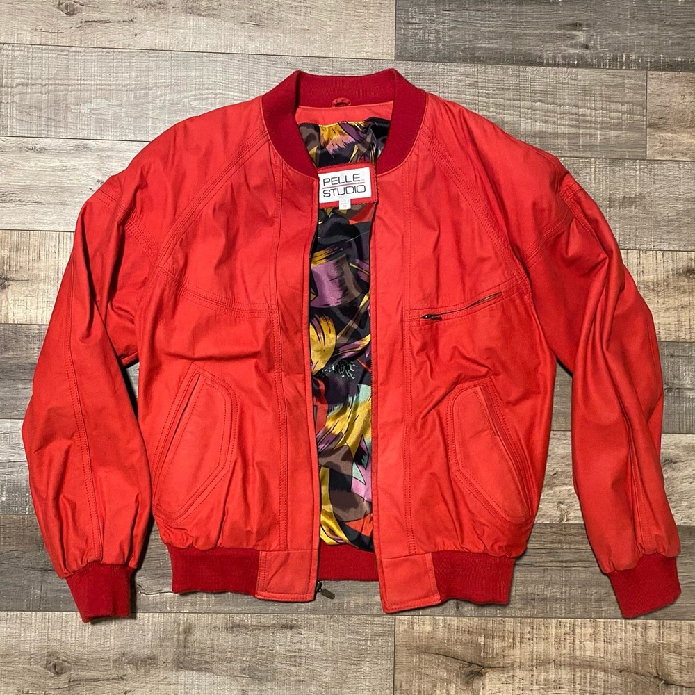 Pelle Studio Red Bomber Jacket Medium M Vintage